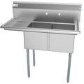 43 in. Two Compartment Stainless Steel Commercial Sink with Drainboard, Bowl Size 14"x 16"x 11"