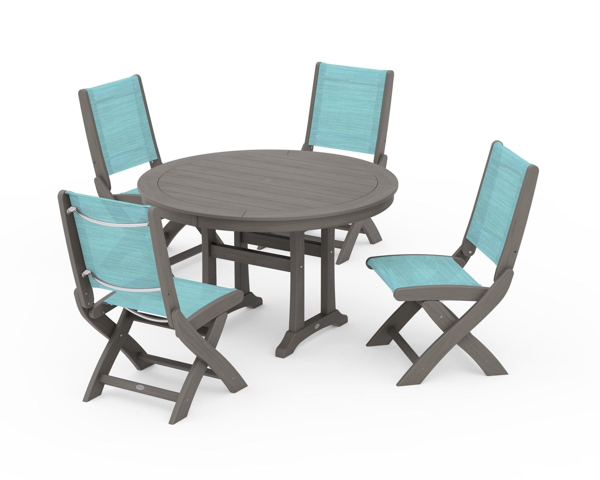 Coastal Folding Side Chair 5-Piece Round Dining Set With Trestle Legs