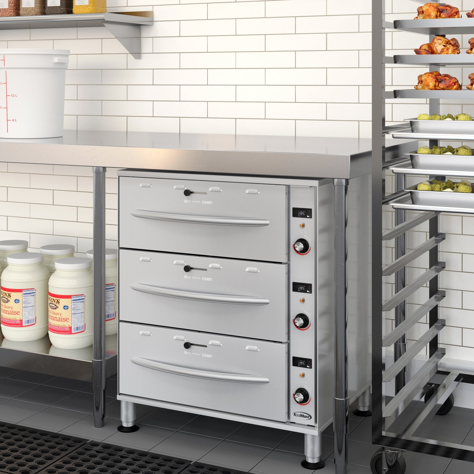 Three-Drawer Commercial Free Standing Warming Drawer in Stainless-Steel