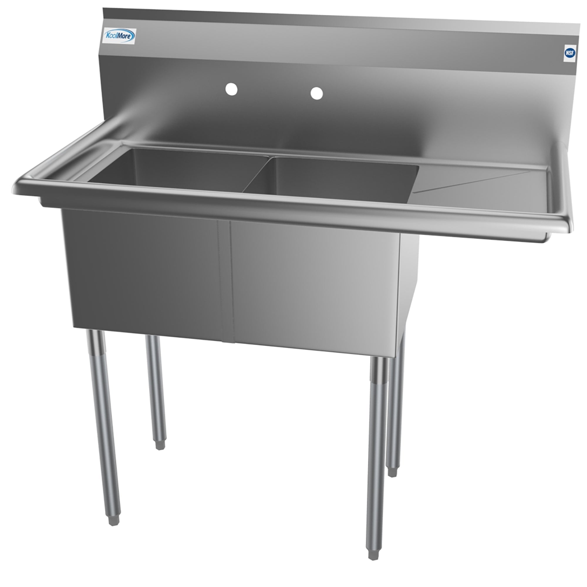 43 in. Two Compartment Stainless Steel Commercial Sink with Drainboard, Bowl Size 14"x 16"x 11"