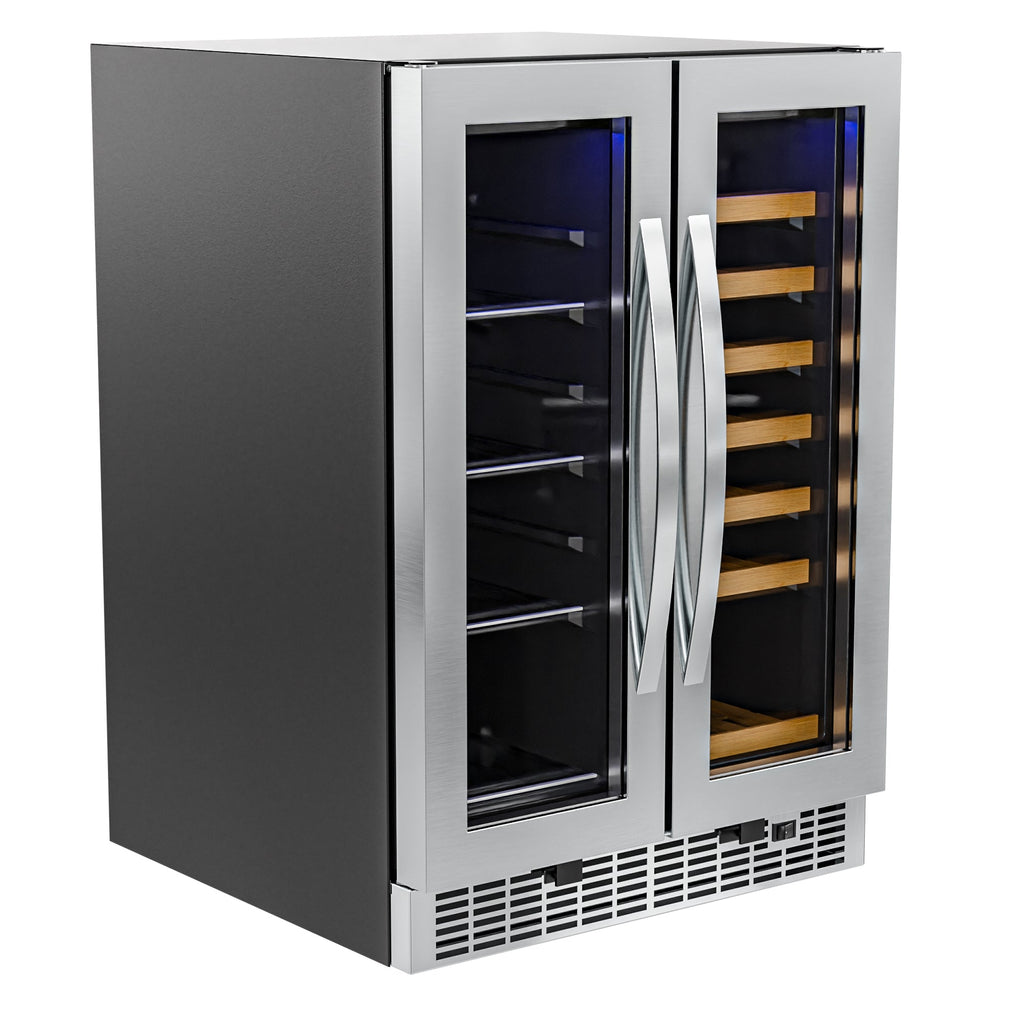 24 in. Dual Zone, Full Glass Door, 21-Bottle/60-Can Wine and Beverage Cooler, Freestanding or Built-in Unit, 4 cu ft.