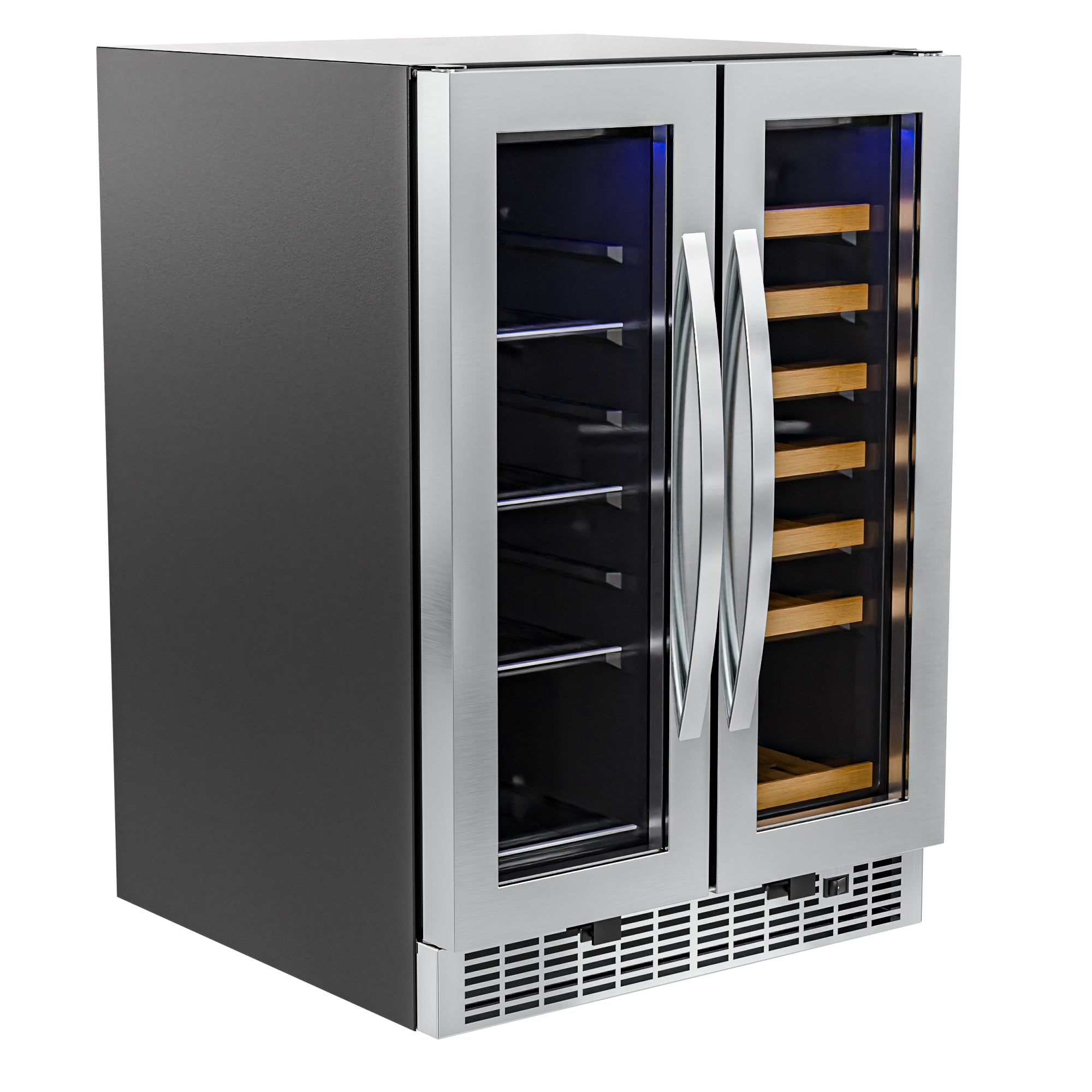 24 in. Dual Zone, Full Glass Door, 21-Bottle/60-Can Wine and Beverage Cooler, Freestanding or Built-in Unit, 4 cu ft.