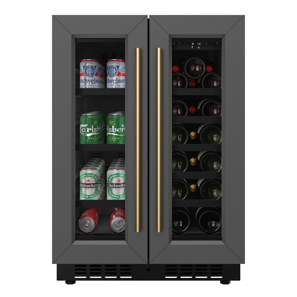 KoolMore Reserve 24 in. French Door Dual Zone Panel Ready Under-Counter Cooler with Black Shelves and 20 Bottle Capacity in the Right Zone and 2.1 Cu. Ft. on the Left in Black