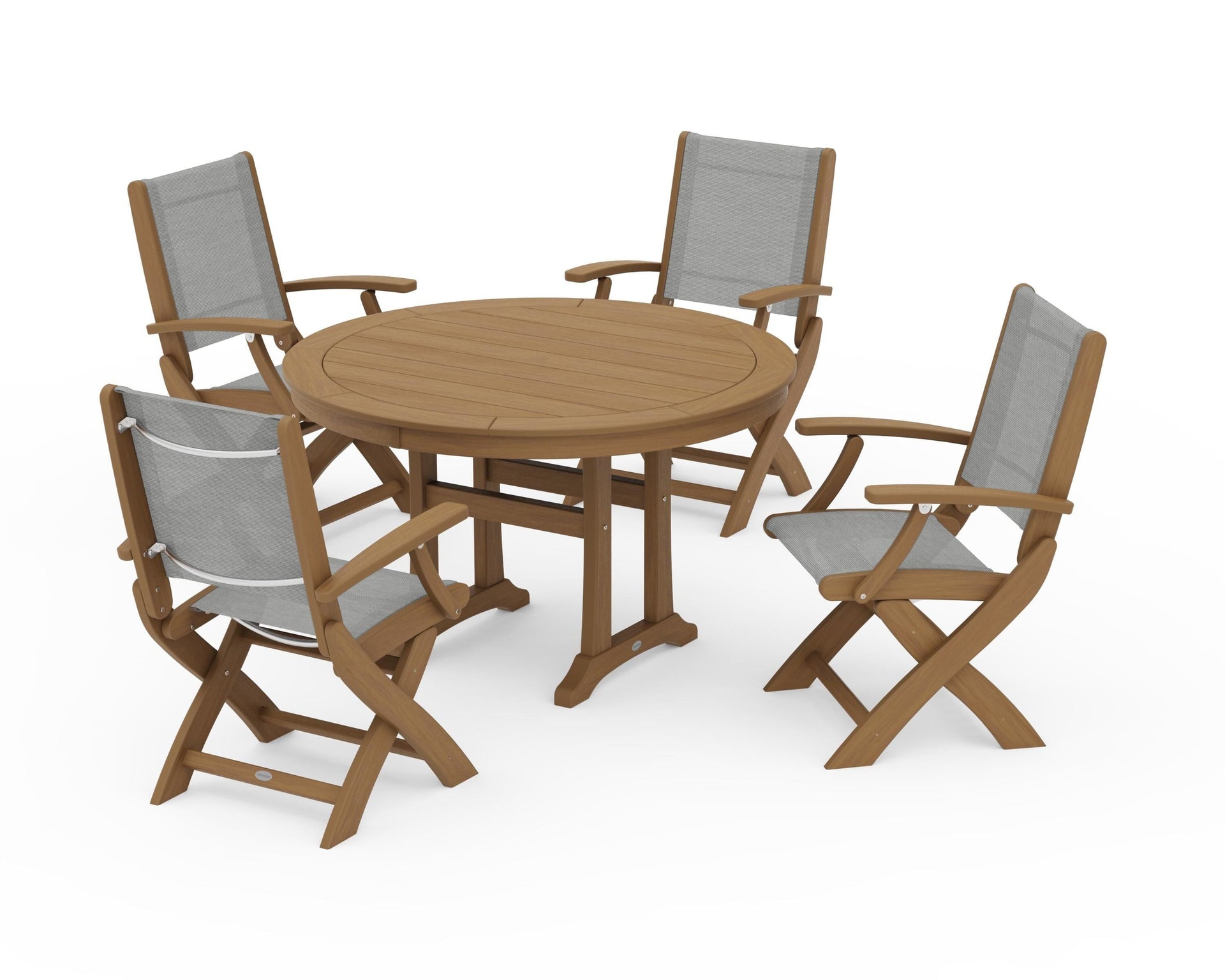 Coastal Folding Chair 5-Piece Round Dining Set with Trestle Legs