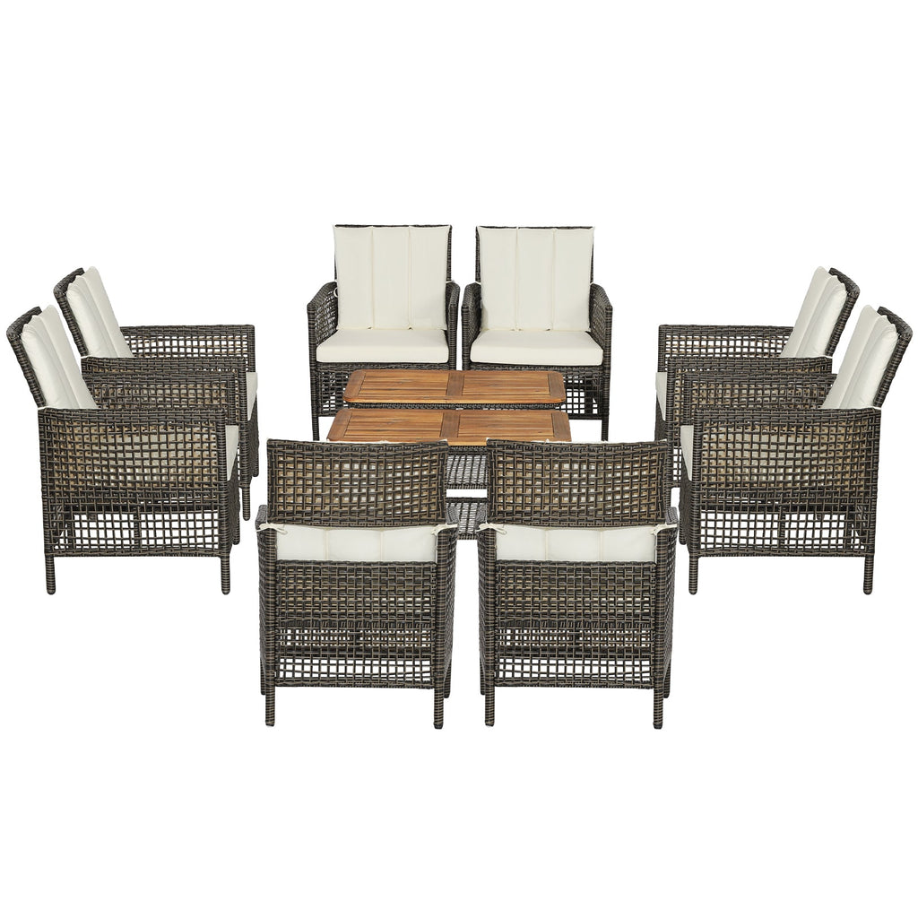 Costway 5-Piece Patio Rattan Furniture Set Cushioned Sofa Wooden Tabletop Off White 85607923 New
