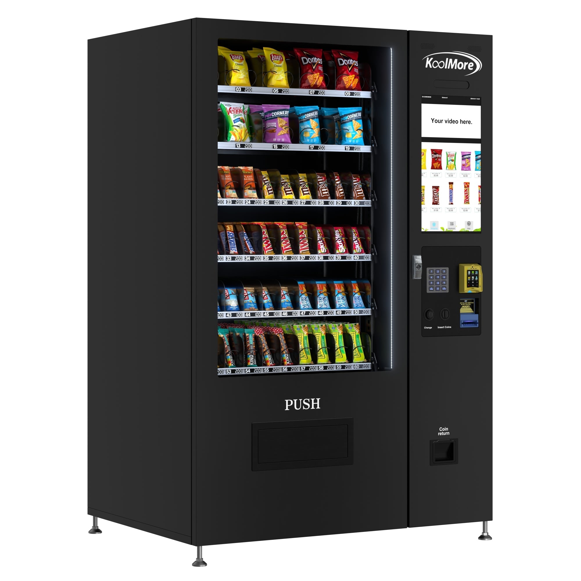 50 in. 60-Slot Snack Vending Machine with 22-inch Touch Screen, Credit Card Reader, Bill and Coin Acceptor in Black, Non-Refrigerated