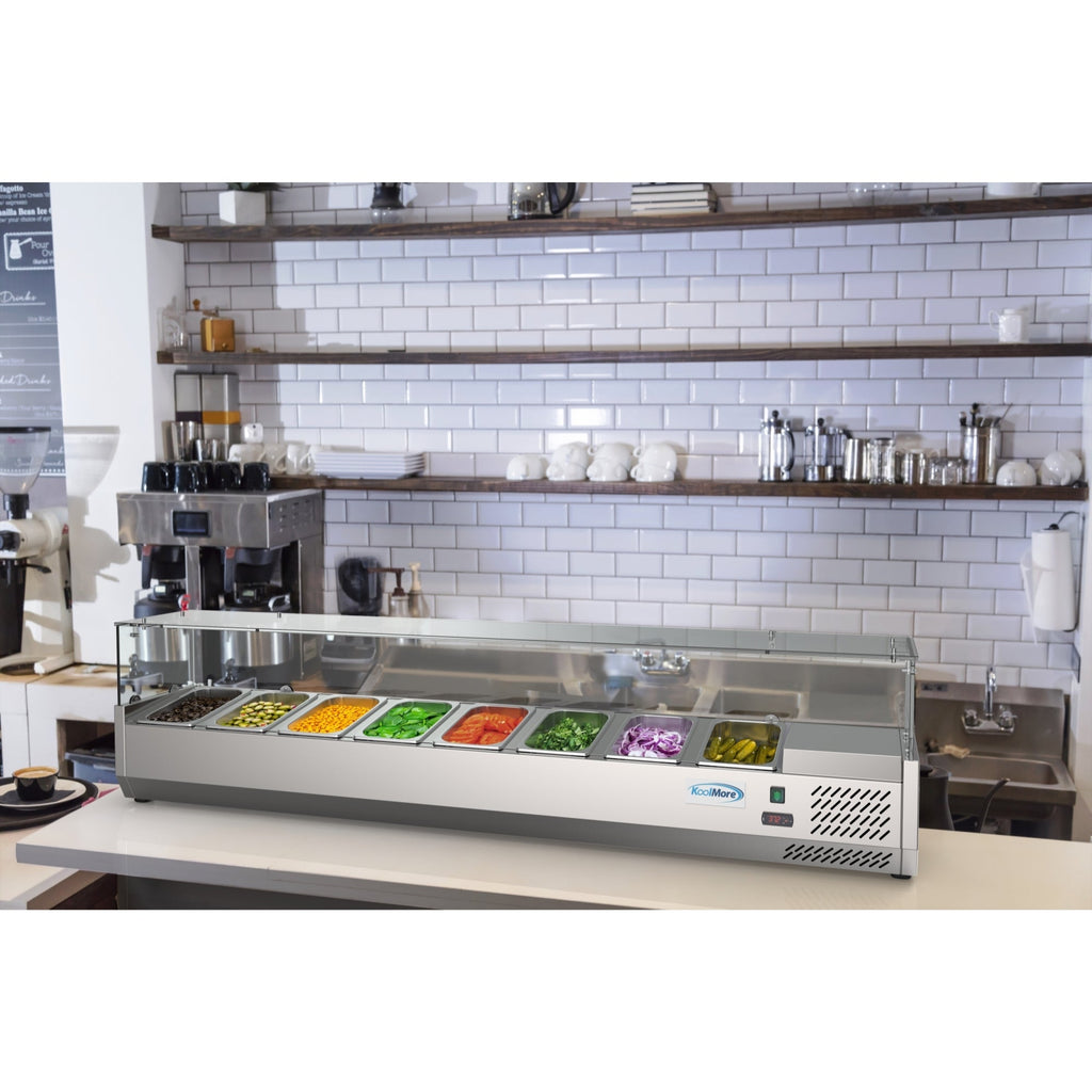 71 in. Eight Pan Refrigerated Countertop Condiment Prep Station