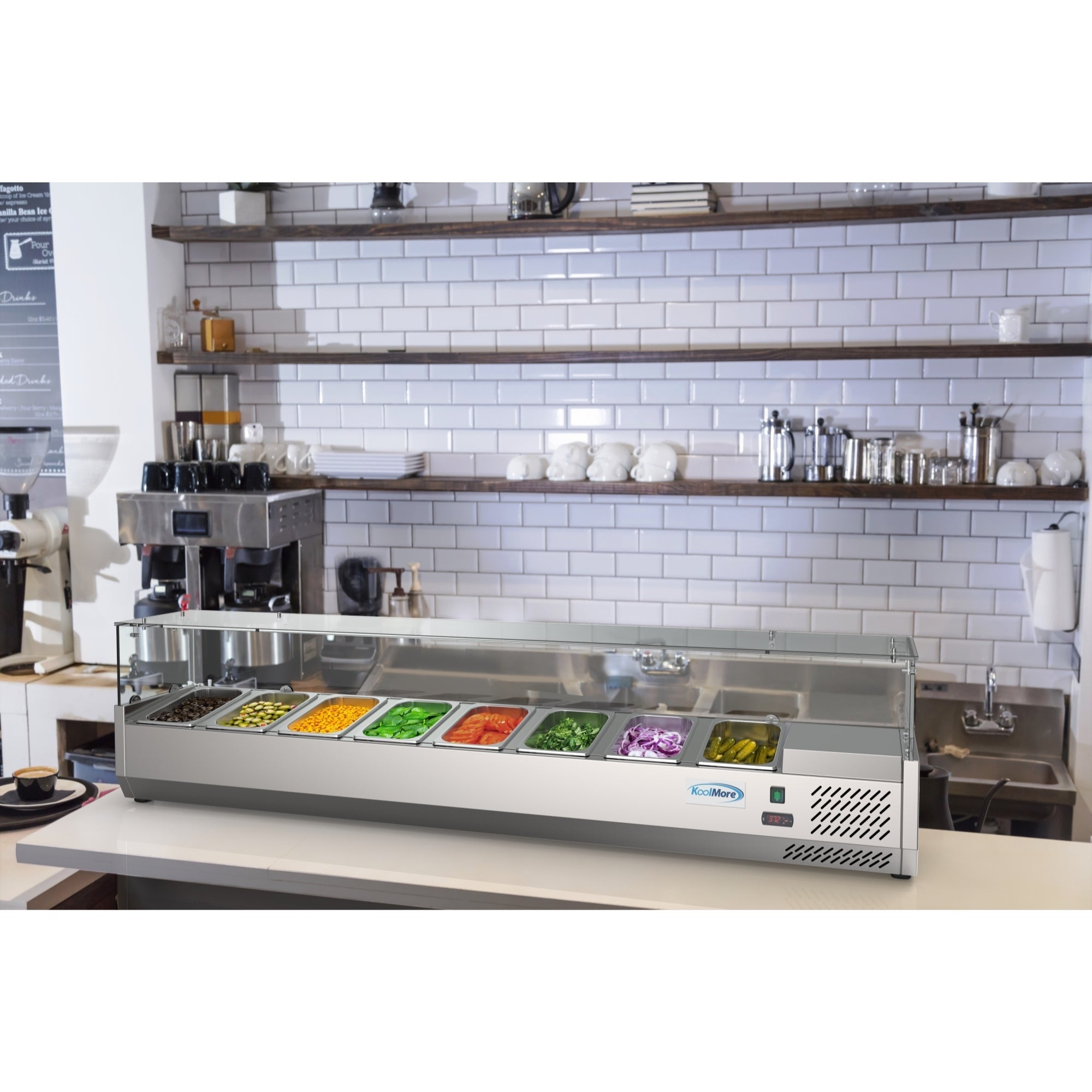 71 in. Eight Pan Refrigerated Countertop Condiment Prep Station
