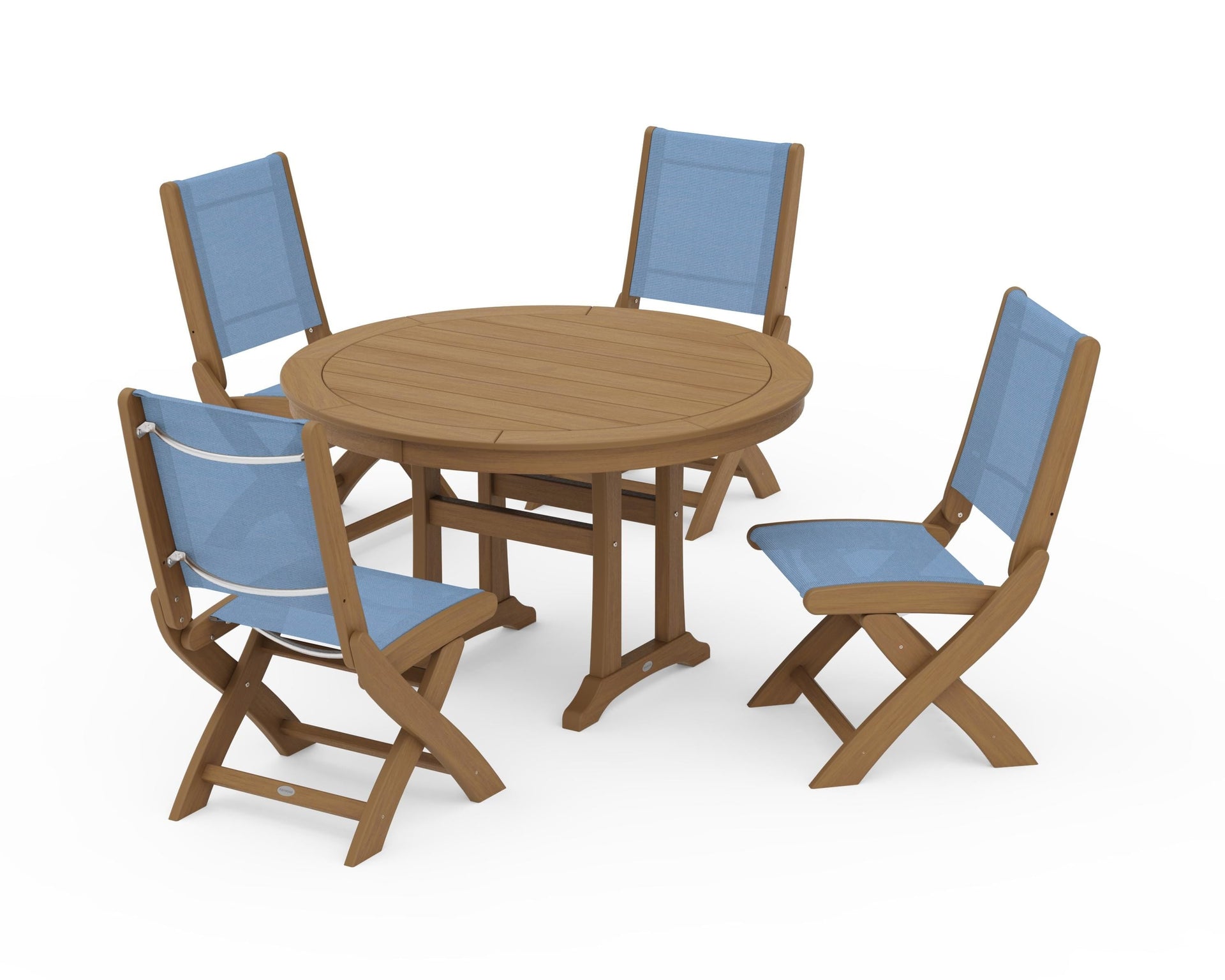 Coastal Folding Side Chair 5-Piece Round Dining Set With Trestle Legs