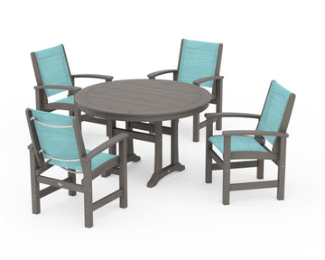 Coastal 5-Piece Round Dining Set with Trestle Legs