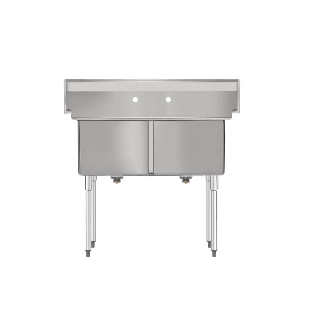 42 in. 18-Gauge 2-Compartment Commercial Sink with Backsplash, Bowl dimensions 18"x24"x14" in Stainless-Steel