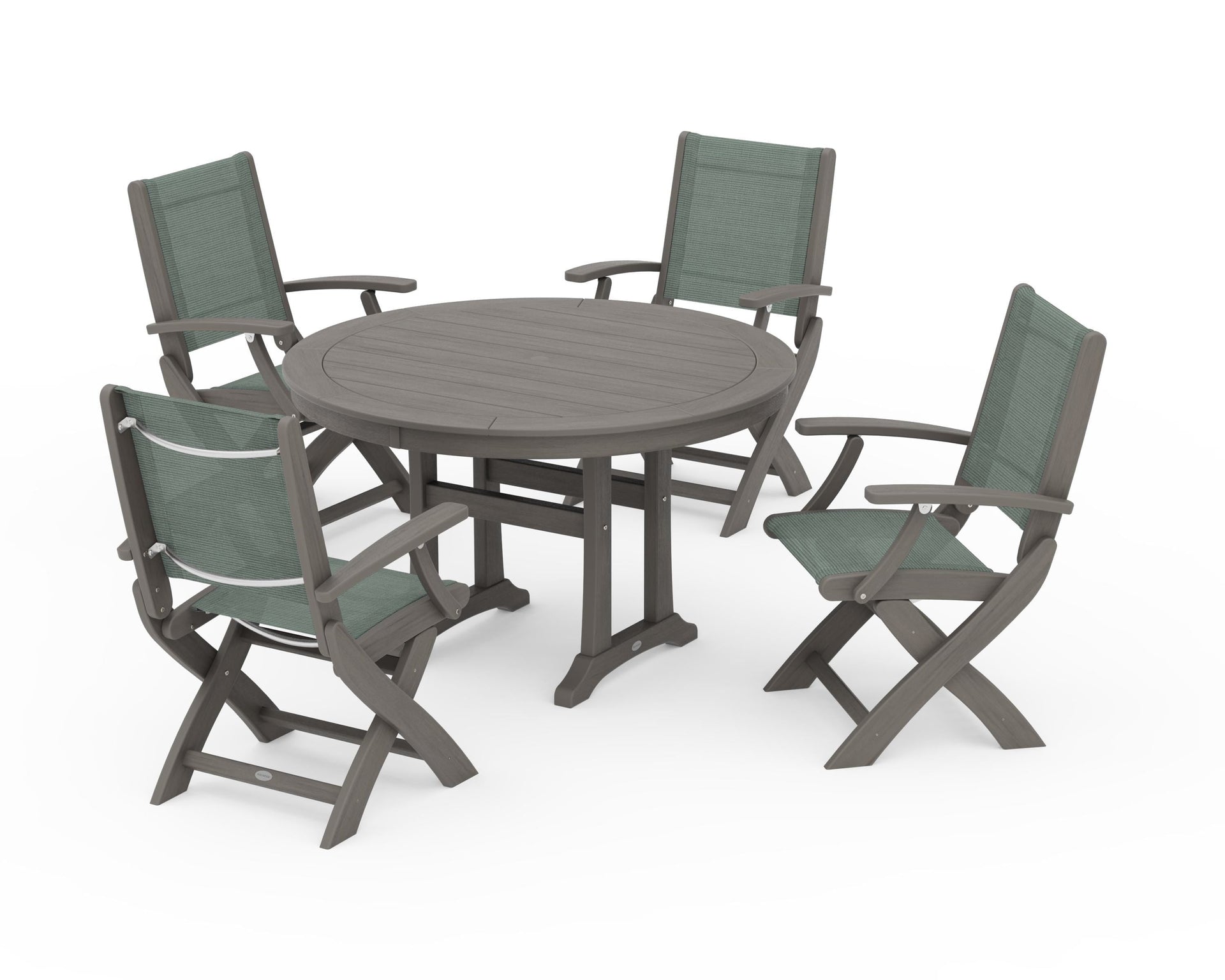 Coastal Folding Chair 5-Piece Round Dining Set with Trestle Legs