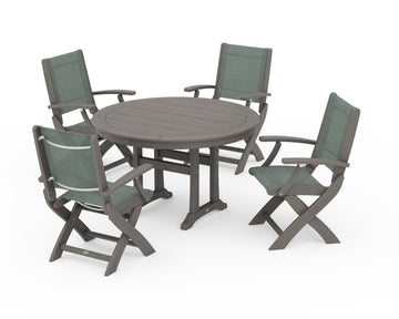 Coastal Folding Chair 5-Piece Round Dining Set with Trestle Legs