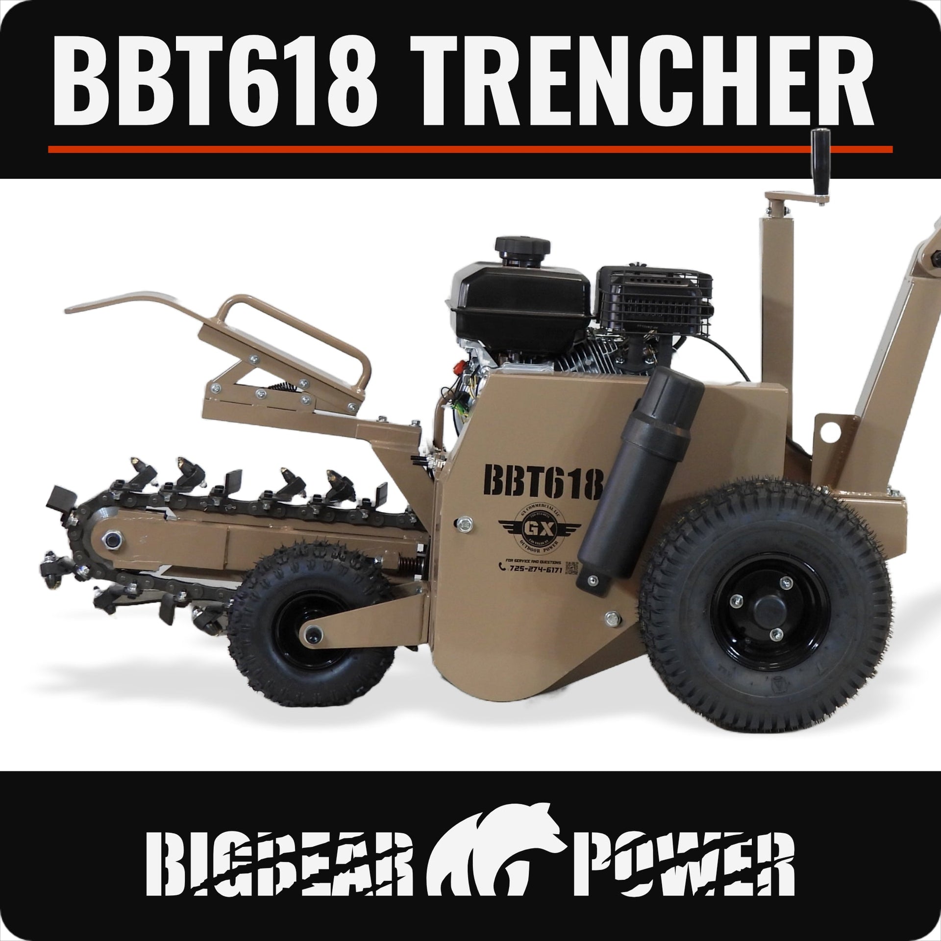 BigBear Power BBT618 Trencher 18 in. 7 HP Rato Engine 200 ft/Hr New