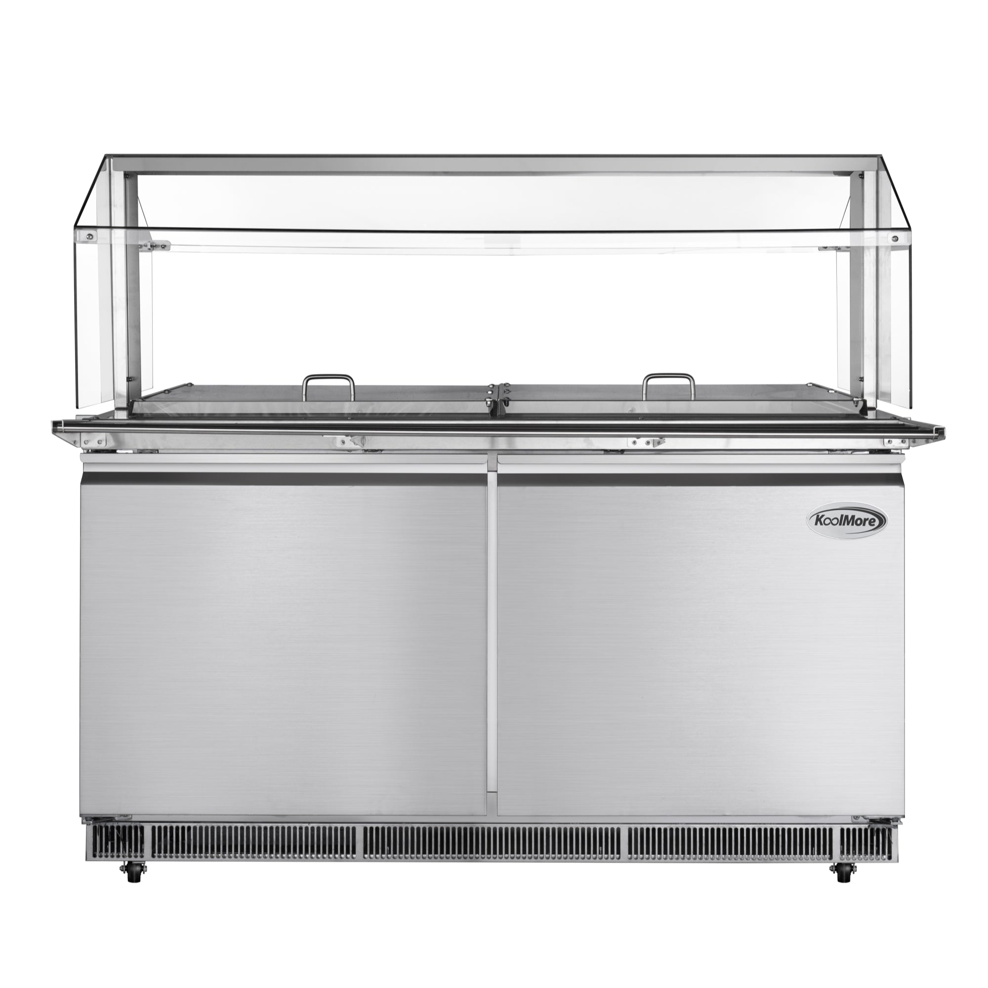 60 in. Commercial Refrigerated Prep Station with Sneeze Guard and Buffet Slide, 12-Pan (Not Included) Capacity with Covers and Two Adjustable Shelves in Stainless-Steel, ETL Listed