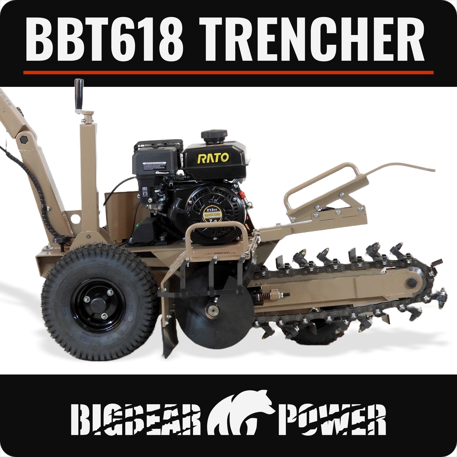 BigBear Power BBT618 Trencher 18 in. 7 HP Rato Engine 200 ft/Hr New