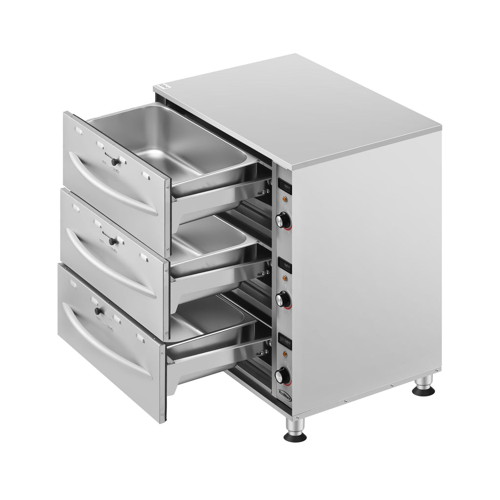 Three-Drawer Commercial Free Standing Warming Drawer in Stainless-Steel