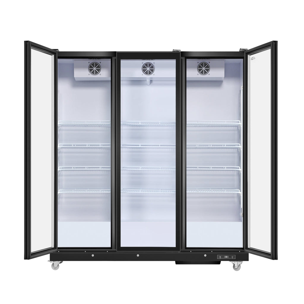 71 in. Commercial 3 Fully Glass Door Merchandiser Refrigerator, 46 cu. ft., ETL Listed in Black