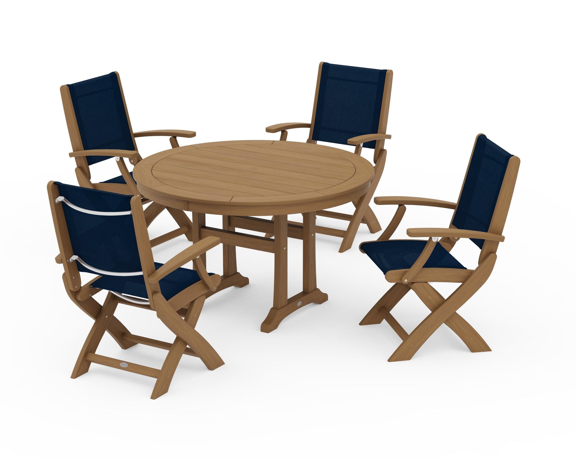 Coastal Folding Chair 5-Piece Round Dining Set with Trestle Legs