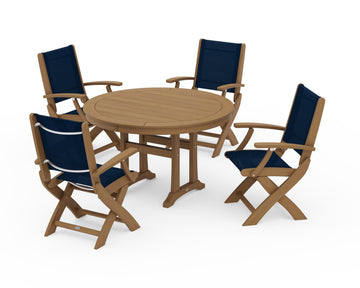 Coastal Folding Chair 5-Piece Round Dining Set with Trestle Legs