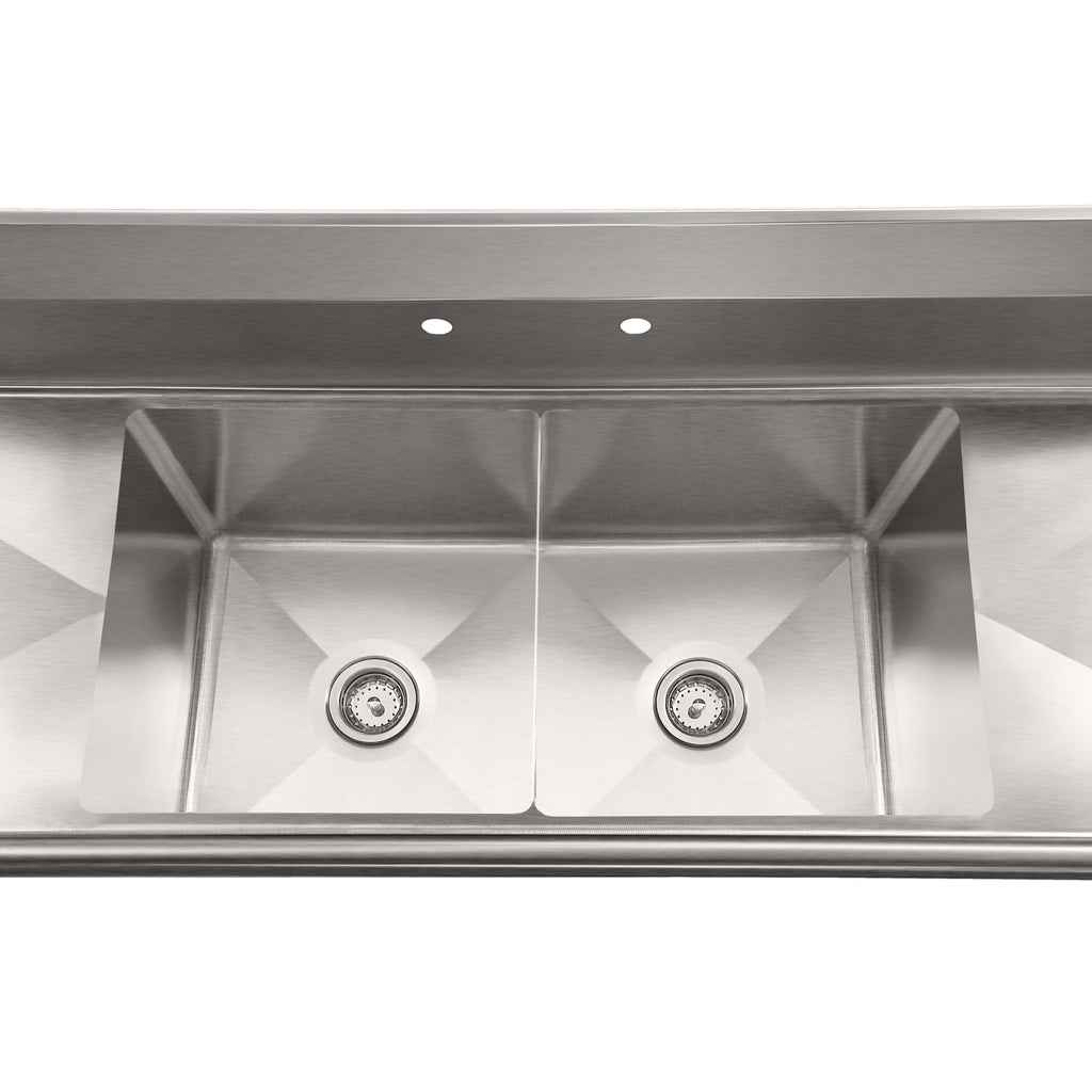 72 in. 16-Gauge Commercial Sink with Backsplash and Dual 18 in. Drainboards, Bowl Dimensions 18"x18"x14" in Stainless-Steel