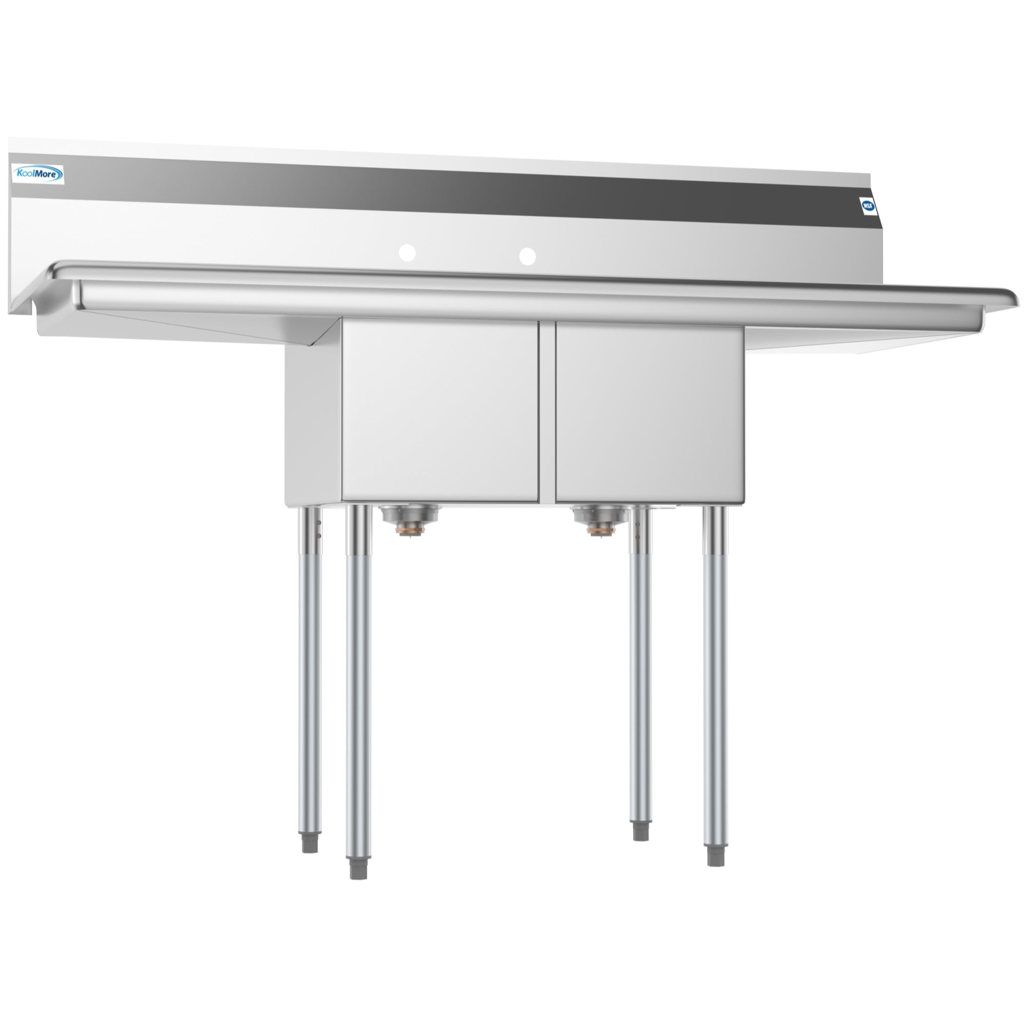 56 in. Two Compartment Stainless Steel Commercial Sink with 2 Drainboards, Bowl Size 12"x 16"x 10"