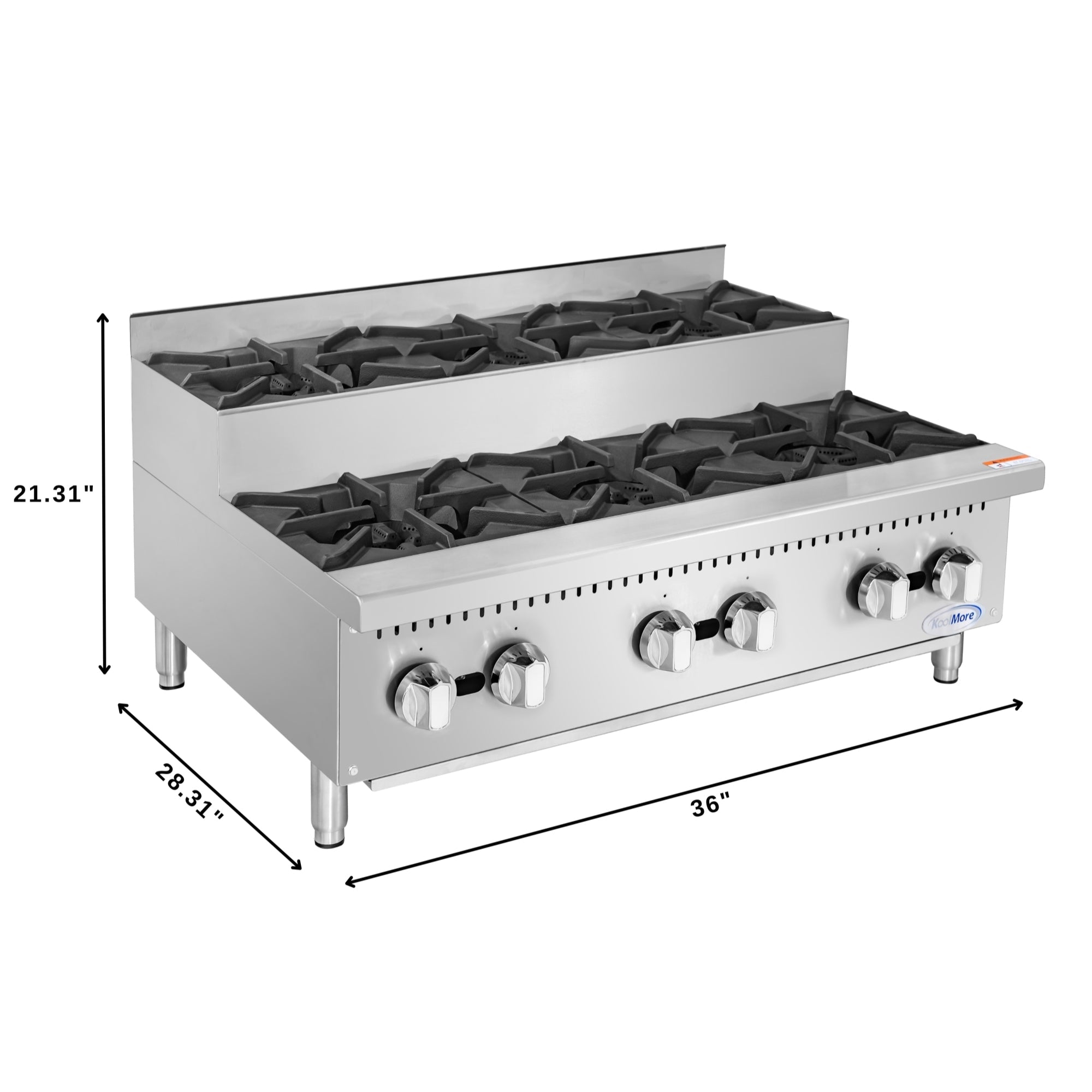36 in. Commercial Six-Burner Step Up Gas Range, 156000 BTU in Stainless-Steel