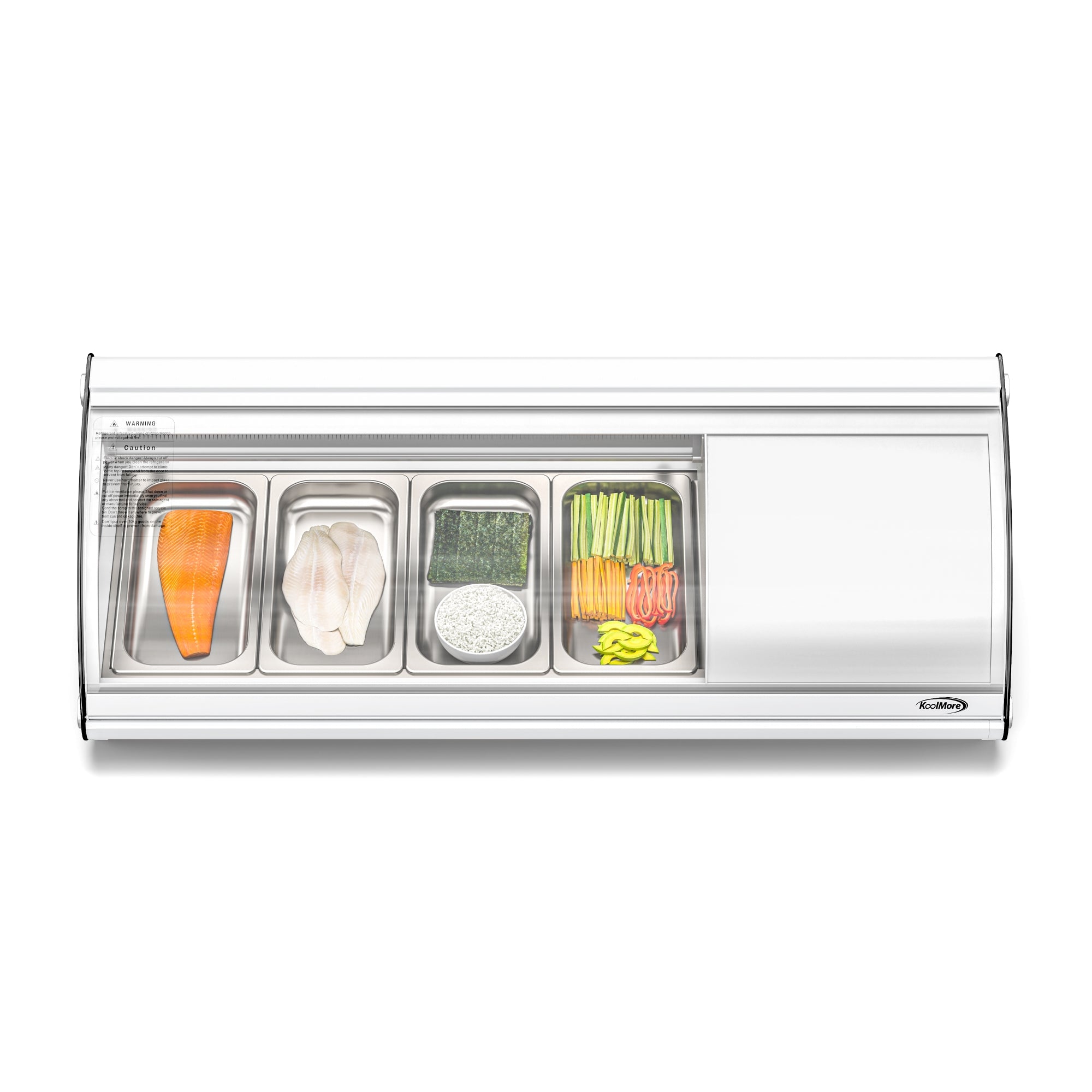 46 in. Glass Sushi Countertop Display Refrigerator with 4 Stainless Steel Trays in White