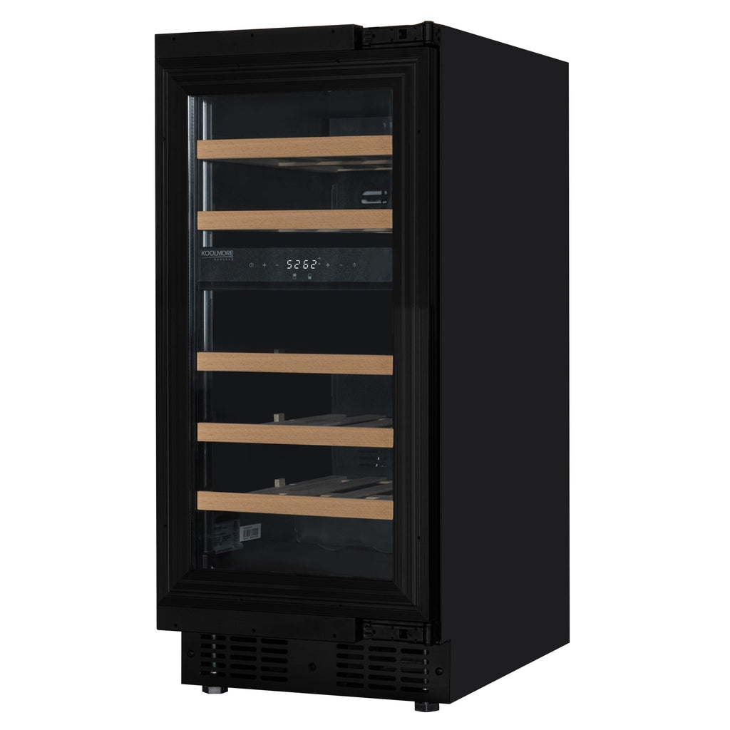 KoolMore Reserve 15 in. Under-Counter Panel Ready Dual Zone Built-in Wine Cooler with 23 Bottle Capacity and Wooden Shelves in Black