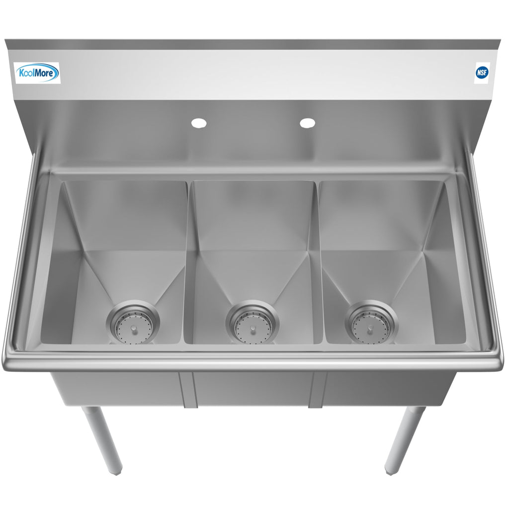 36 in. Three Compartment Stainless Steel Commercial Sink, Bowl Size 10" x 14" x 10"