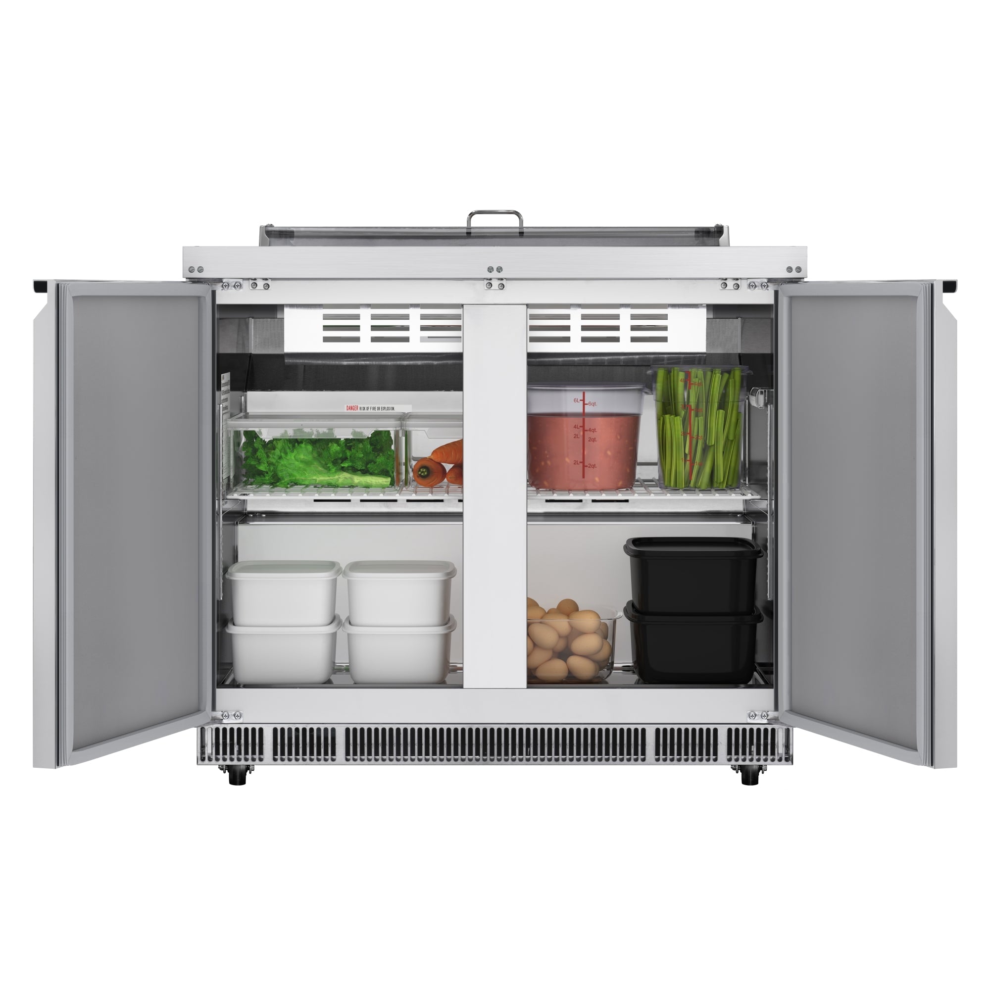 36 in. Commercial Refrigerated Prep Station Cold Table, Stainless-Steel Refrigerator with 6-Pan (Not Included) with Cover Capacity and Two Adjustable Shelves