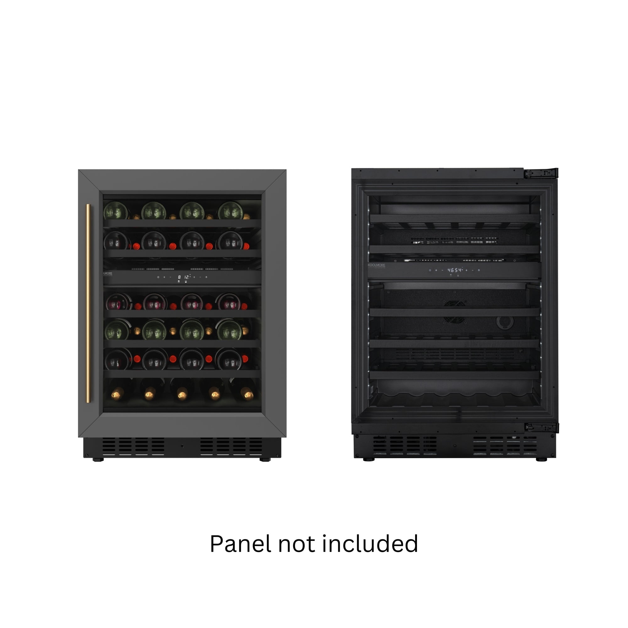 KoolMore Reserve 24 in. Under-Counter Panel Ready Dual Zone Built-in Wine Cooler with Black Shelves and 45 Bottle Capacity in Black