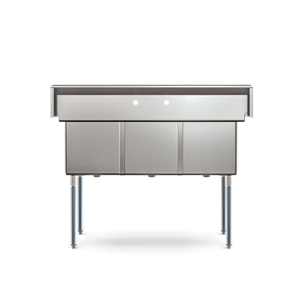 51 in. Three Compartment Commercial Sink, Bowl Size 15x15x14, 16 Gauge Stainless-Steel