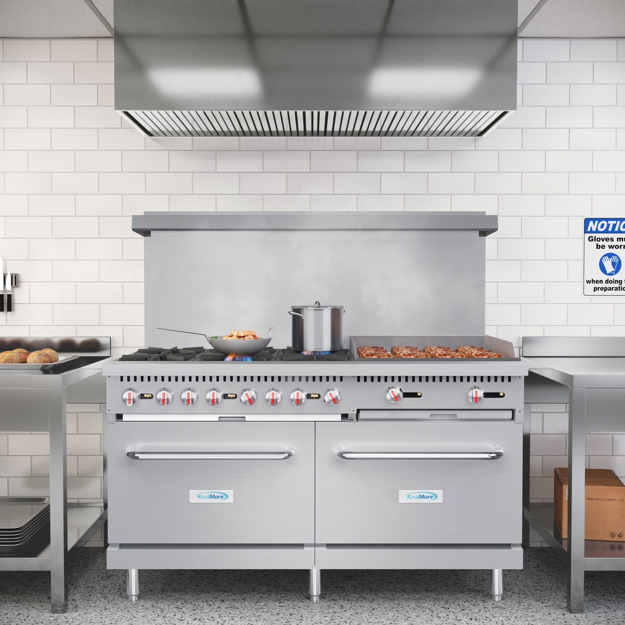 60 in. 6 Burner Commercial Natural Gas Range with 24 in. Griddle in Stainless-Steel