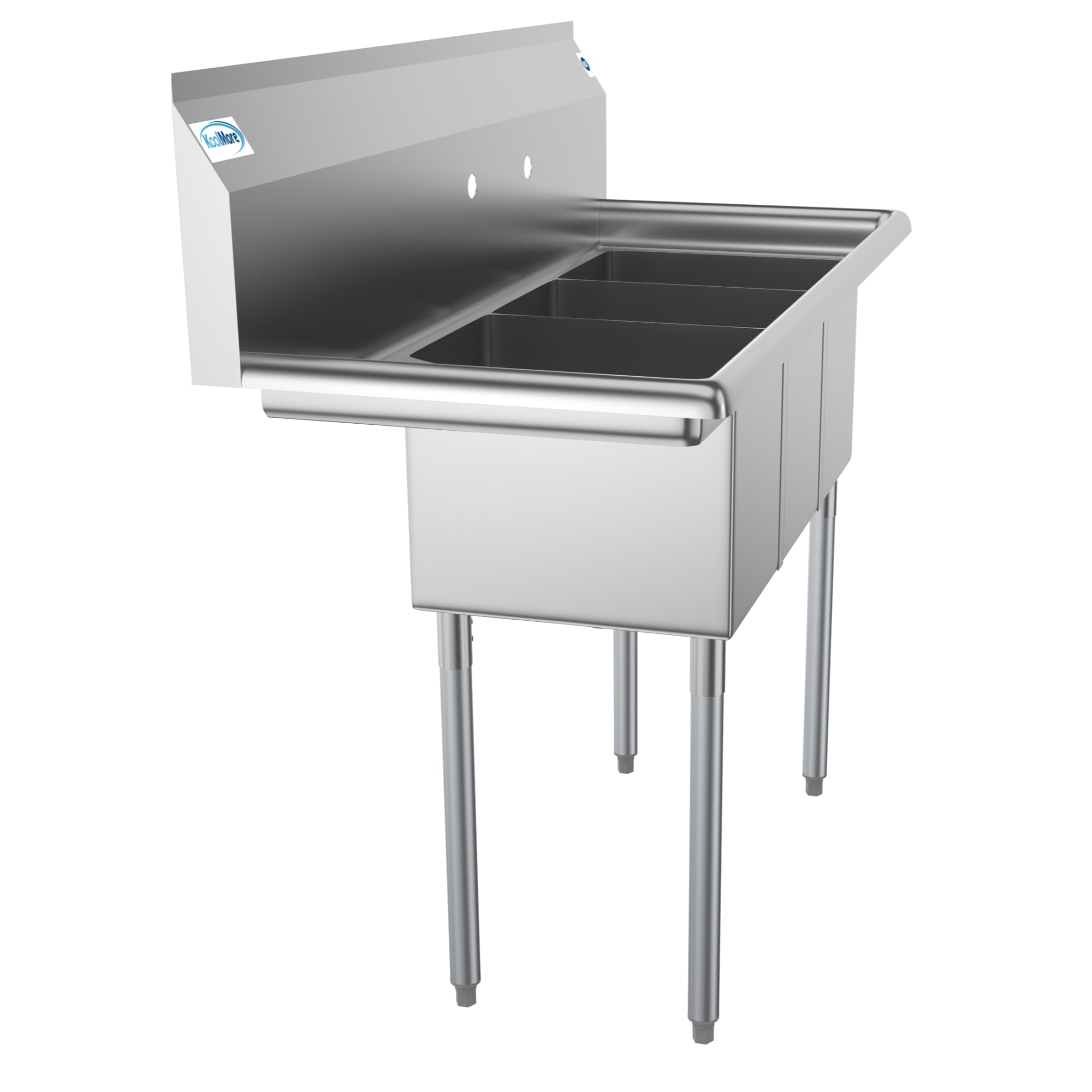 45 in. Three Compartment Stainless Steel Commercial Sink with Drainboard, Bowl Size 10"x 14"x 10"