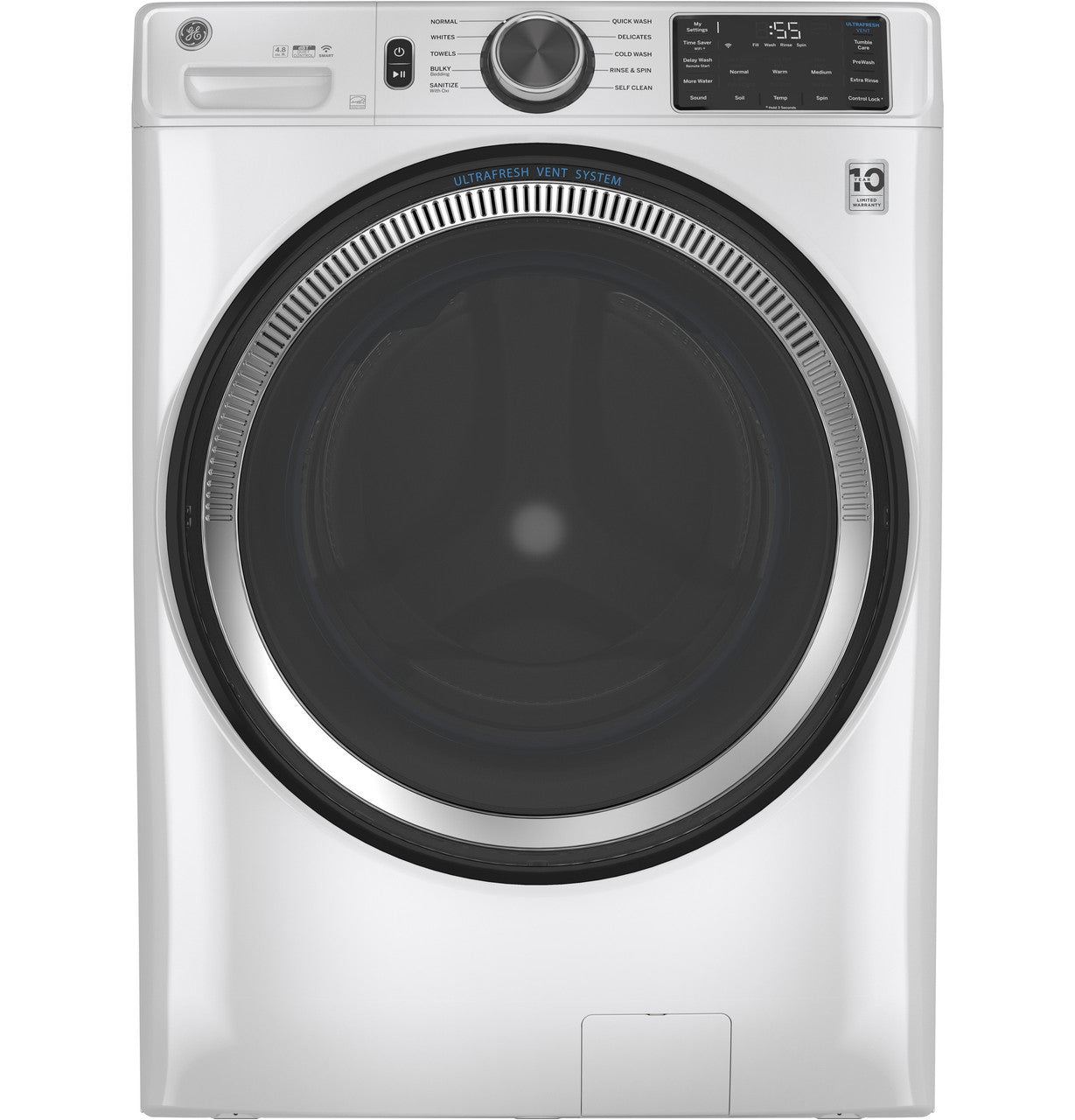GE GE® ENERGY STAR 4.8 cu. ft. Capacity Smart Front Load ® Washer with UltraFresh Vent System with OdorBlock™ and Sanitize w/Oxi