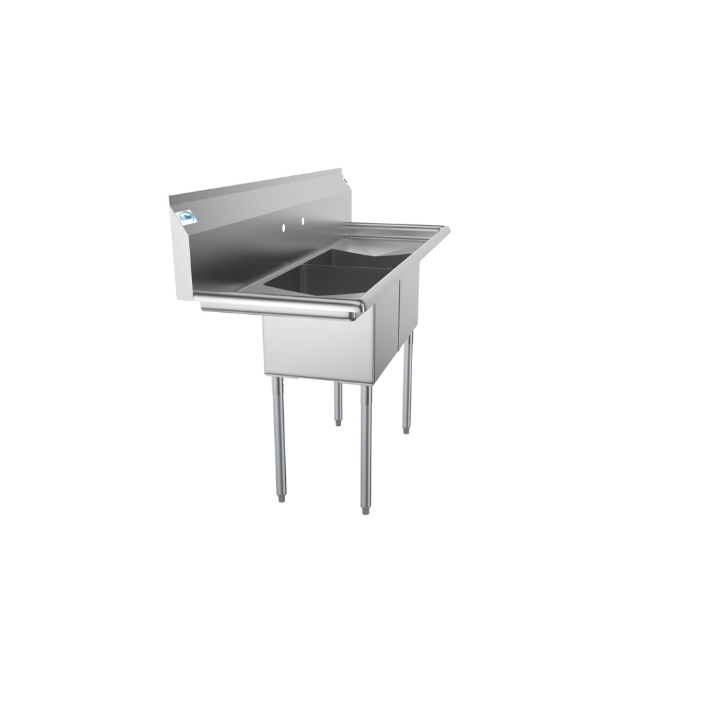 60 in. Two Compartment Stainless Steel Commercial Sink with 2 Drainboards, Bowl Size 15"x 15"x 12"