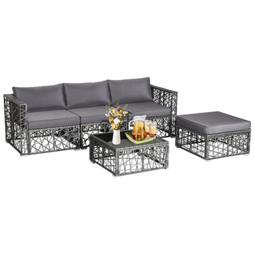 Costway 5-Pc Patio PE Rattan Wicker Sofa Furniture Set Gray 49013285 New
