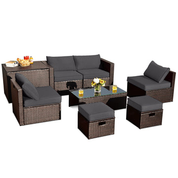 Costway 8-Pc Patio Rattan Sofa Furniture Set Storage Box White 26357819 New