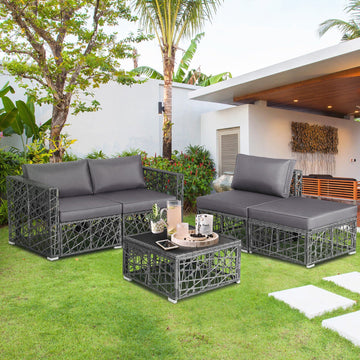 Costway 5-Pc Patio PE Rattan Wicker Sofa Furniture Set Gray 49013285 New
