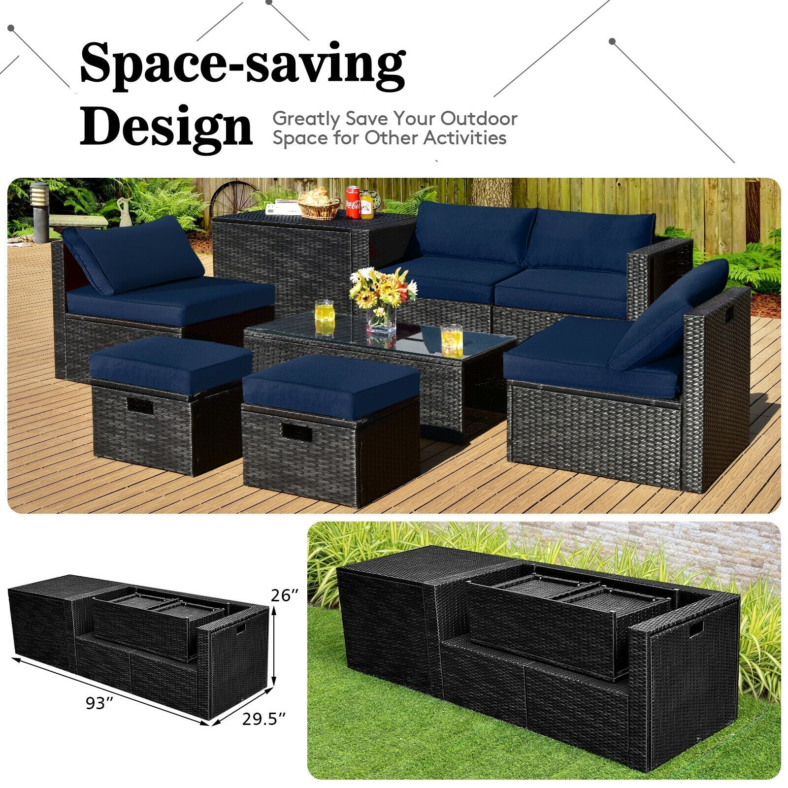 Costway 8-Piece Patio Rattan Furniture Set Storage Table Gray 60532897 New