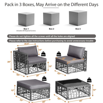 Costway 5-Pc Patio PE Rattan Wicker Sofa Furniture Set Gray 49013285 New