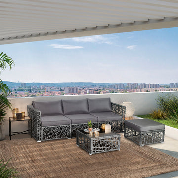 Costway 5-Pc Patio PE Rattan Wicker Sofa Furniture Set Gray 49013285 New