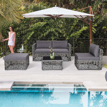 Costway 5-Pc Patio PE Rattan Wicker Sofa Furniture Set Gray 49013285 New