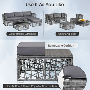 Costway 5-Pc Patio PE Rattan Wicker Sofa Furniture Set Gray 49013285 New
