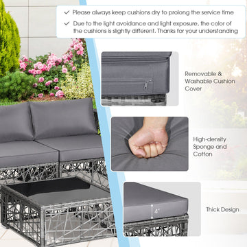 Costway 5-Pc Patio PE Rattan Wicker Sofa Furniture Set Gray 49013285 New