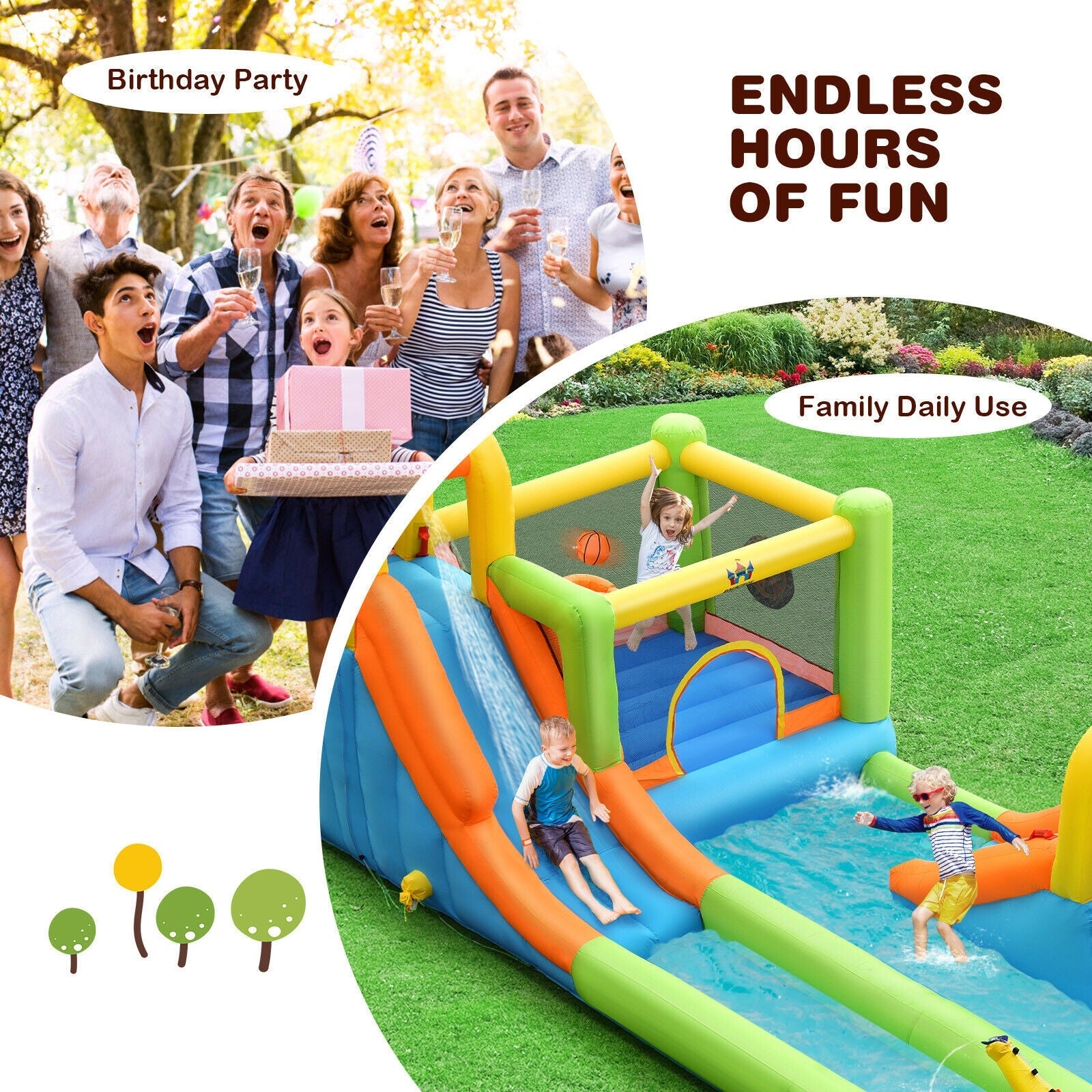 Costway 8-in-1 Inflatable Water Slide Bounce House Splash Pool w/ 735W Blower 85693124 New