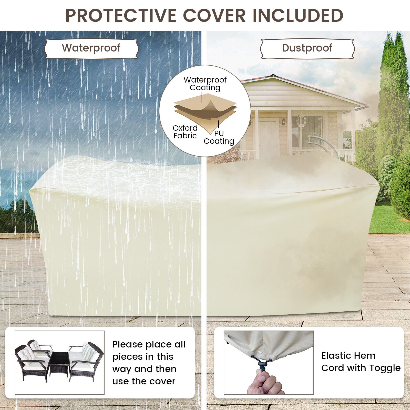 Costway 4-Pc Outdoor Rattan Patio Conversation Set w/ Protective Cover 89307412 New