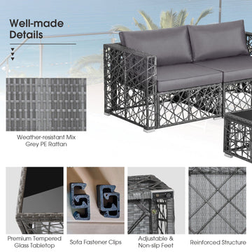 Costway 5-Pc Patio PE Rattan Wicker Sofa Furniture Set Gray 49013285 New
