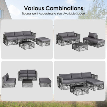 Costway 5-Pc Patio PE Rattan Wicker Sofa Furniture Set Gray 49013285 New